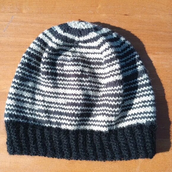 Mens Alpaca Wool Beanie Skully Hand Knit Hat Light Thin Faux Fair Isle Striped - Picture 6 of 9